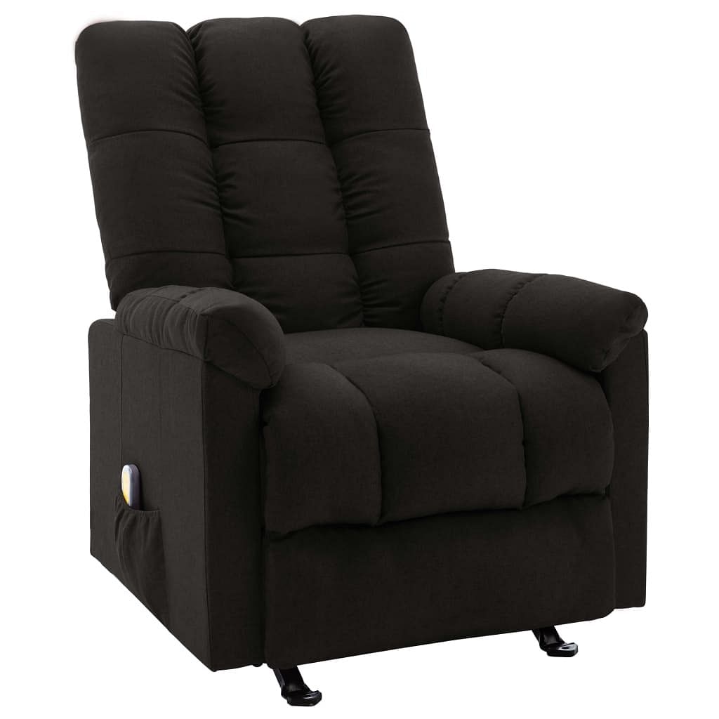 Massage reclining chair black fabric 39.6 in high swivel
