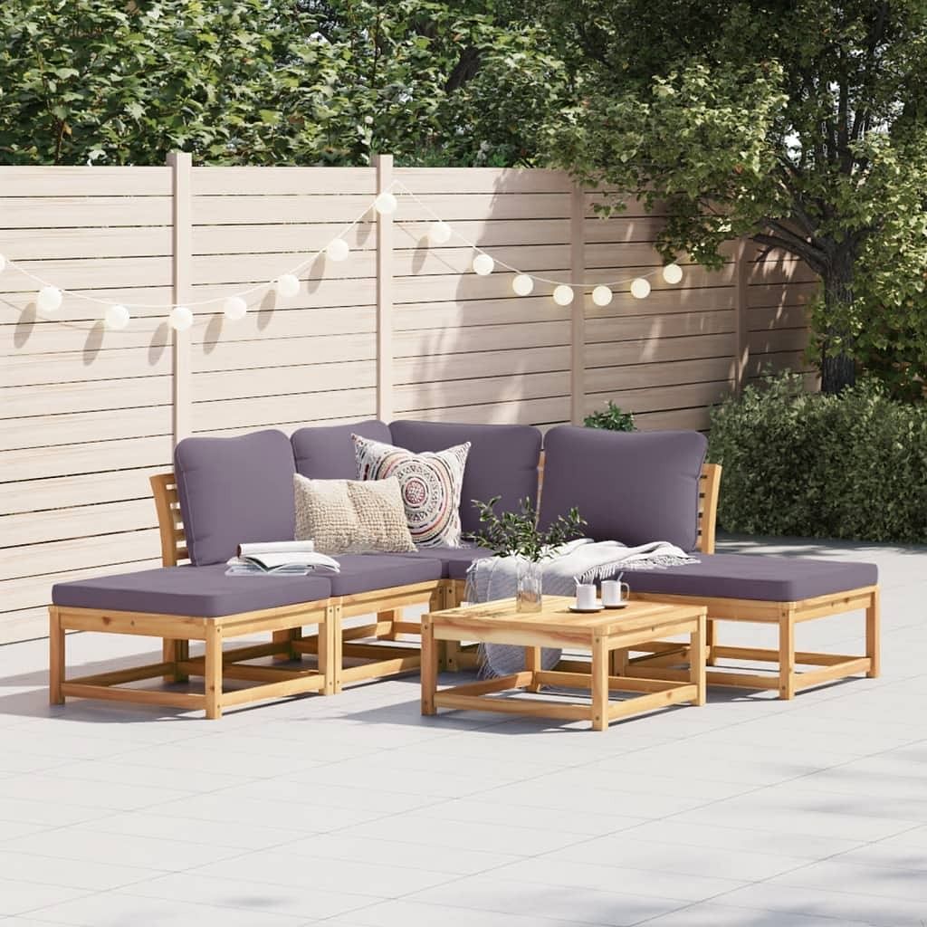 Garden lounge set acacia wood (light brown), dark grey cushions