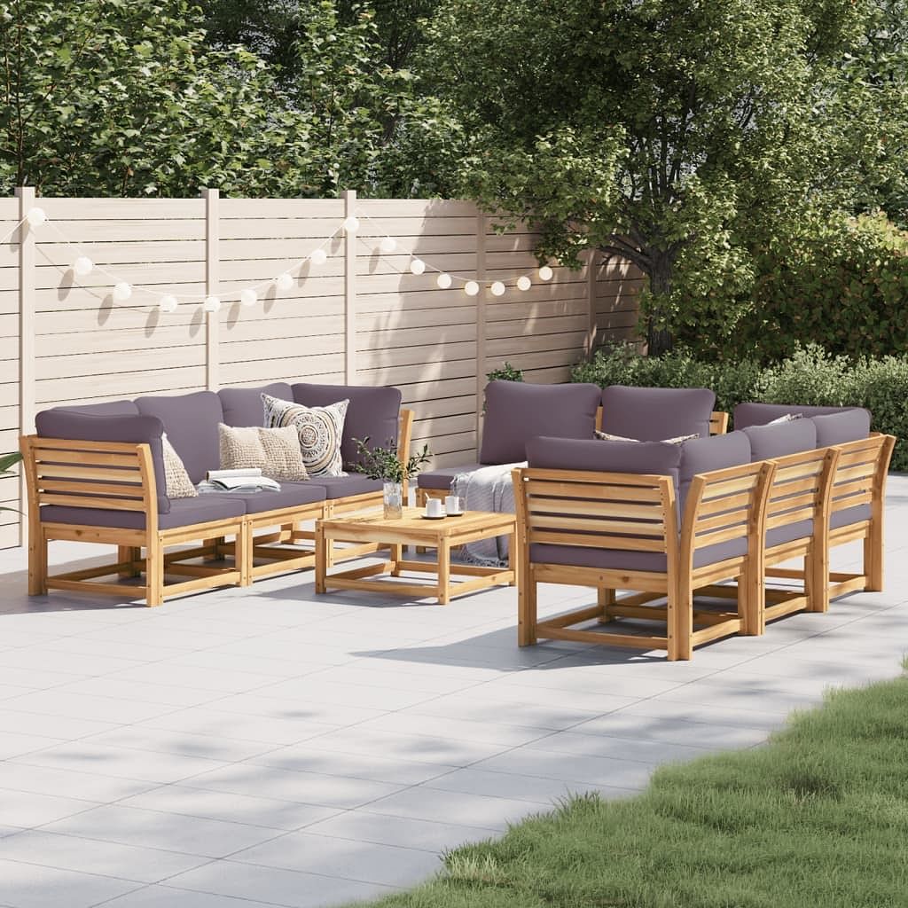 Garden lounge set dark grey cushions with natural wood