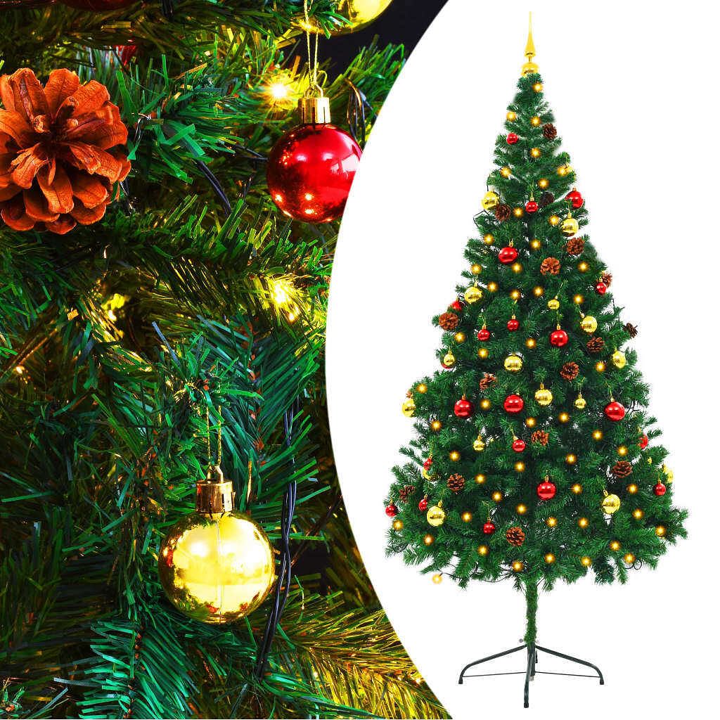 Artificial pre-lit christmas tree with baubles green 7 ft