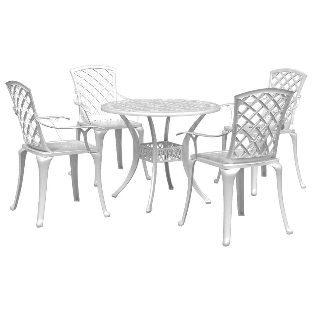 Garden dining set white cast aluminum 5 piece set ergonomic