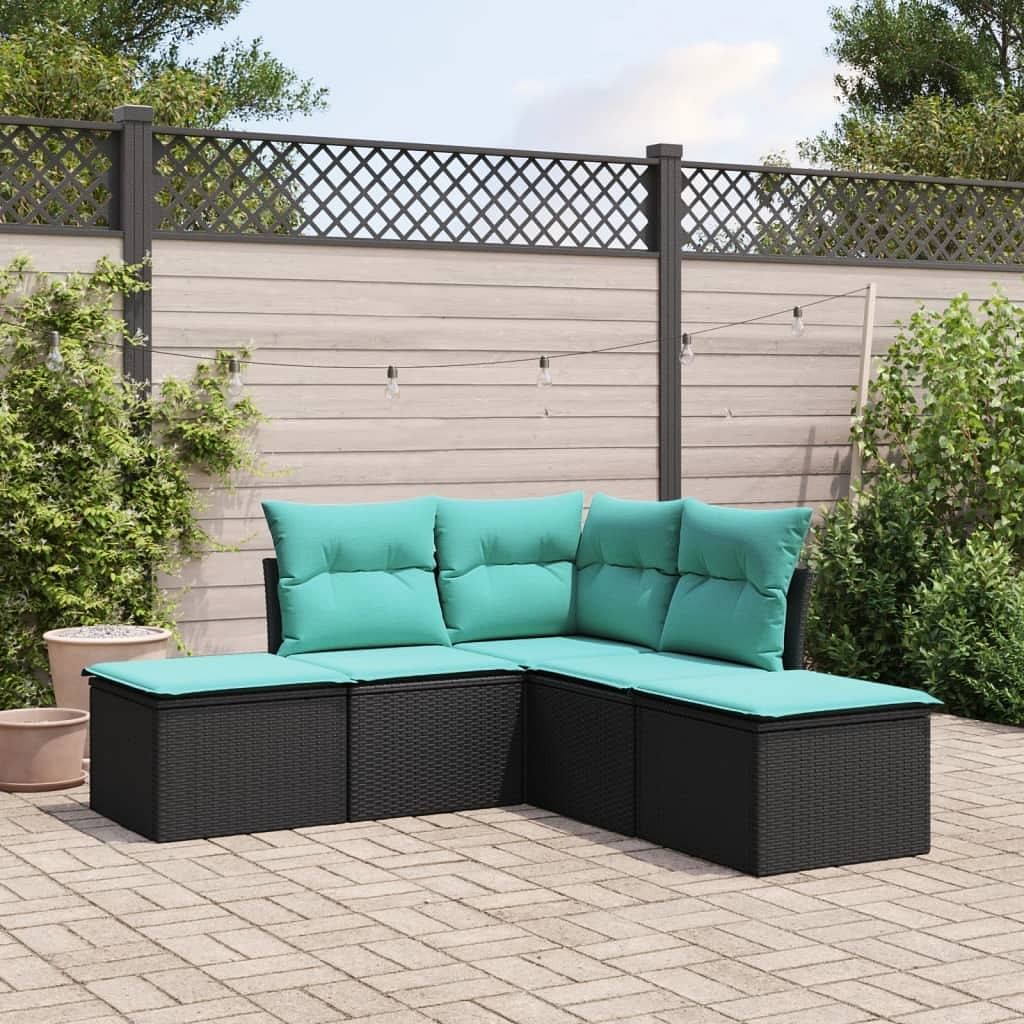 Garden sofa set black pe rattan 5 piece set