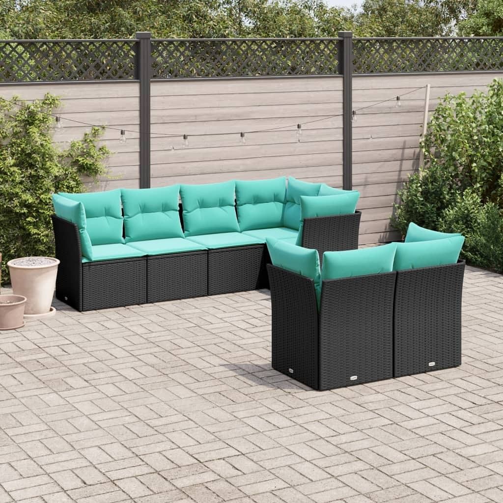 Garden sofa set black pe rattan, powder-coated steel, 100% polyester