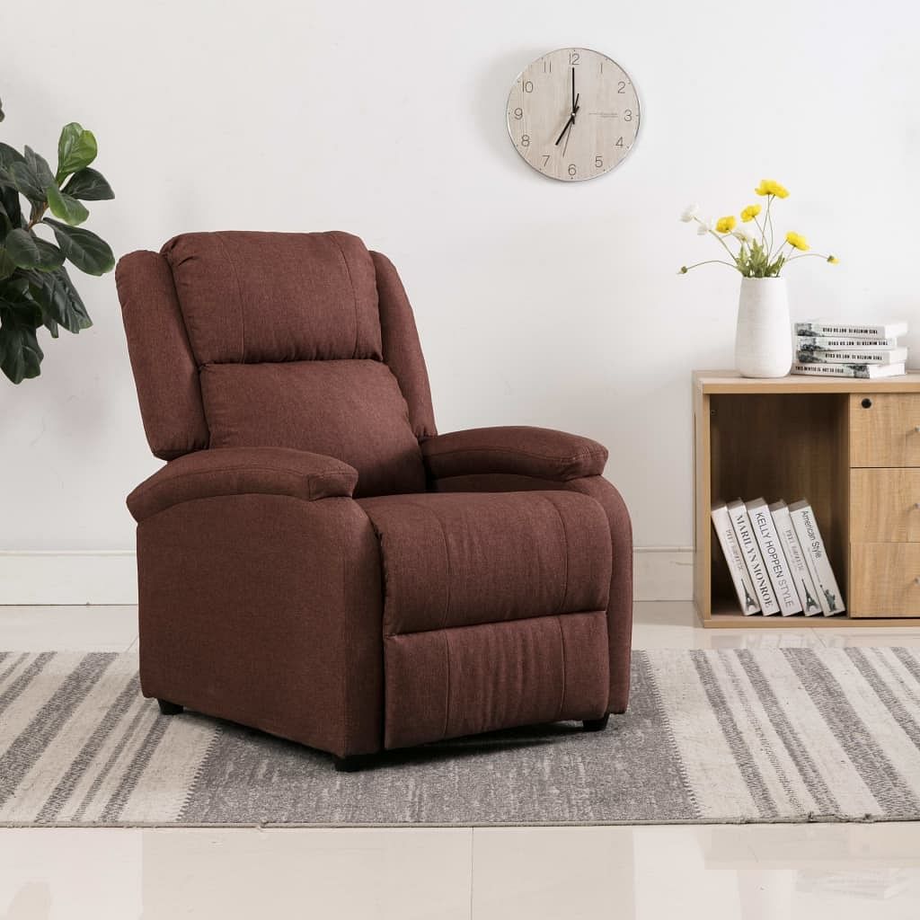 Recliner chair brown fabric standard adjustable footrests