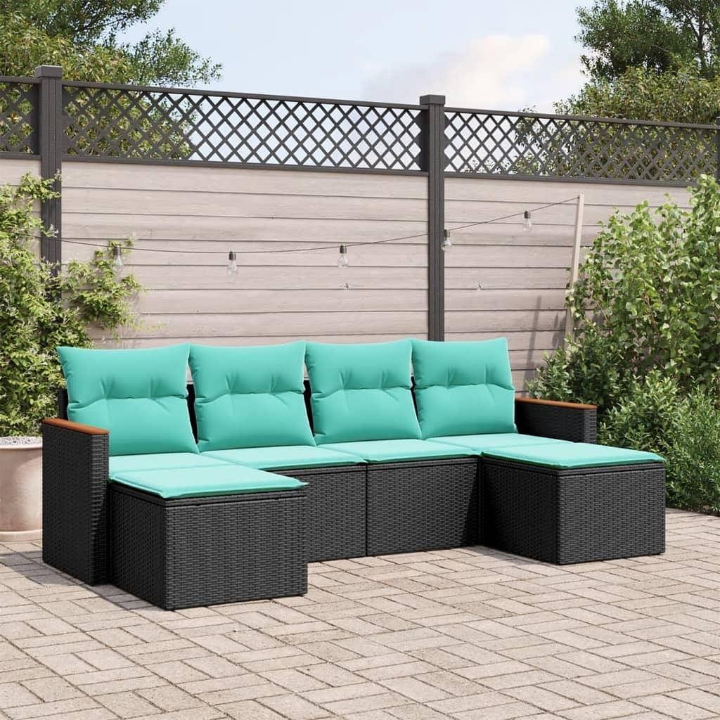 Patio sofa set black, blue pe rattan, powder-coated steel large