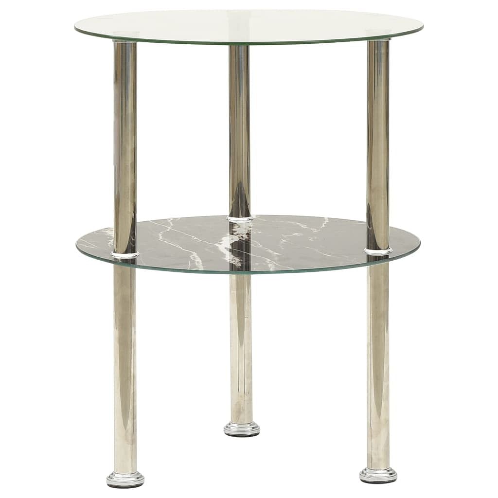 Side table transparent and black marble tempered glass small