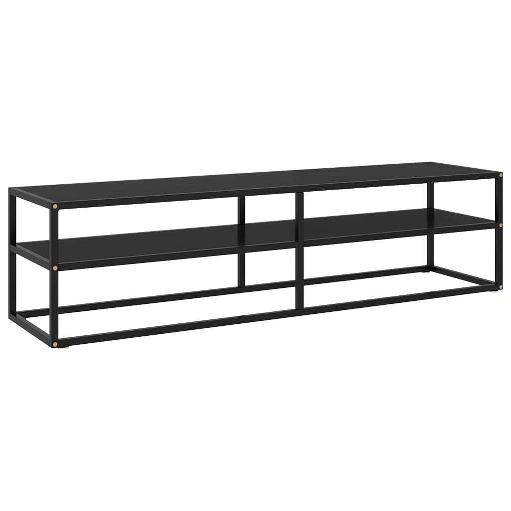 Tv cabinet black tempered glass, powder-coated steel