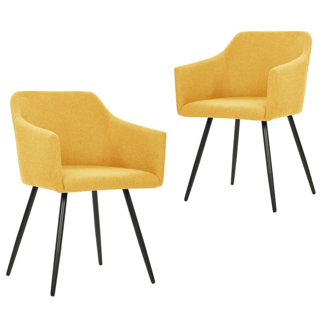 Dining chair set of 2 yellow fabric (100% polyester), metal