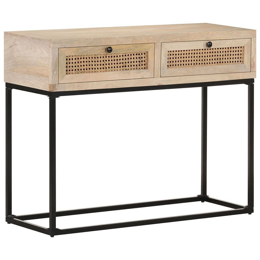 Console table bleached wood, natural cane, black steel