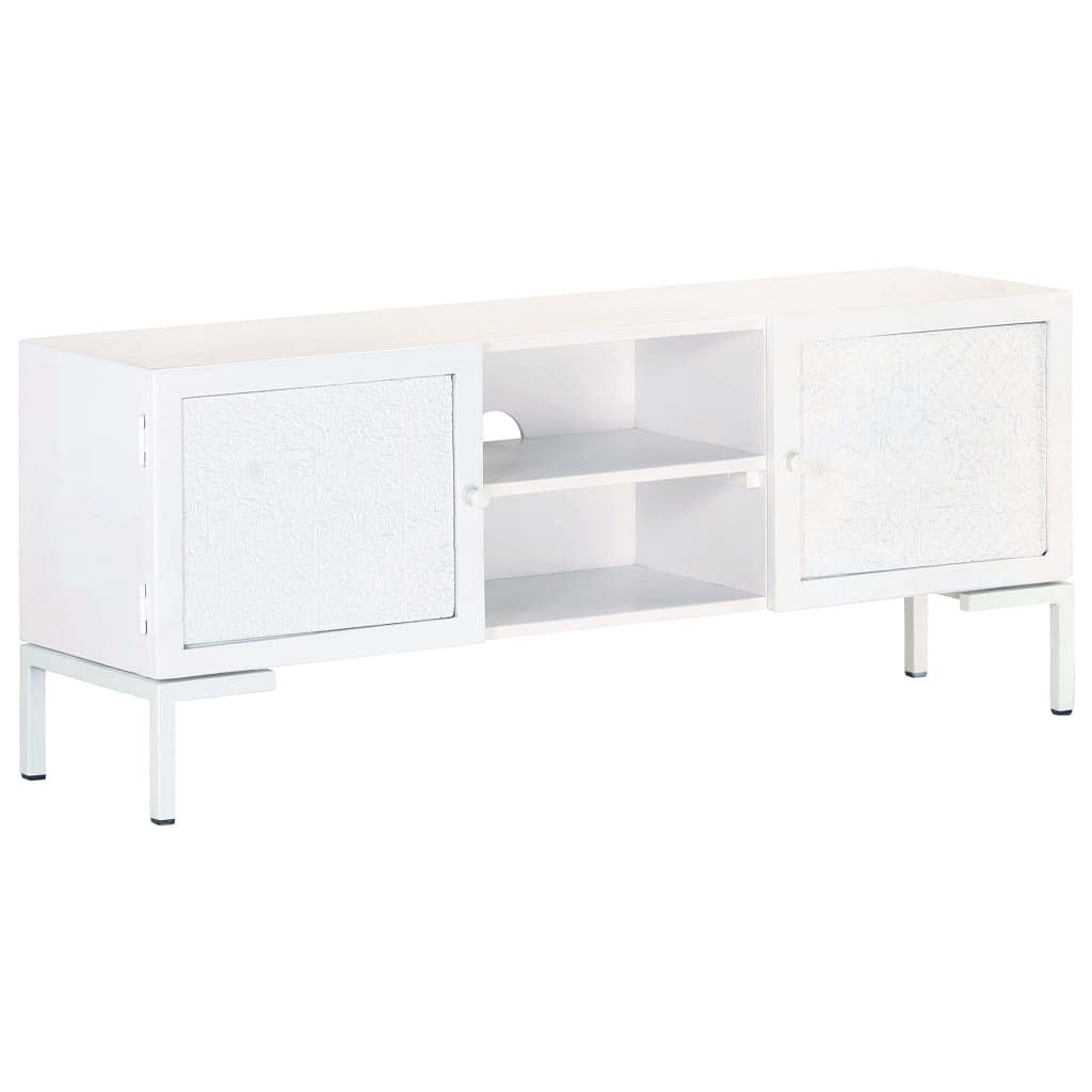 Tv cabinet white solid mango wood, powder-coated steel medium