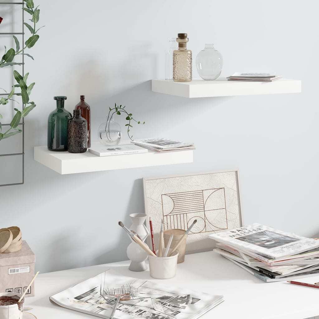 Wall shelf set of 2 high gloss white honeycomb mdf, metal frame