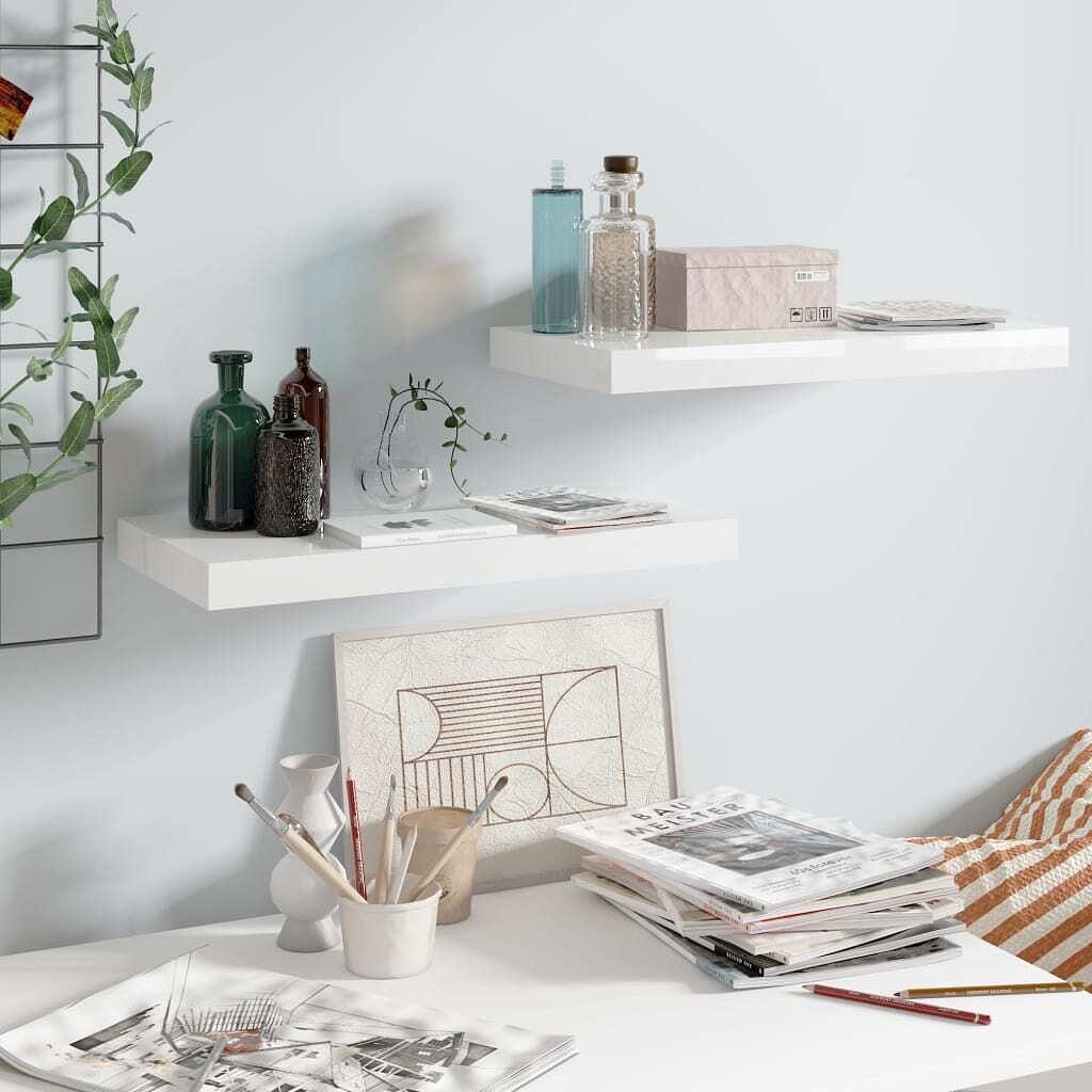 Wall shelf set of 2 high gloss white honeycomb mdf, metal