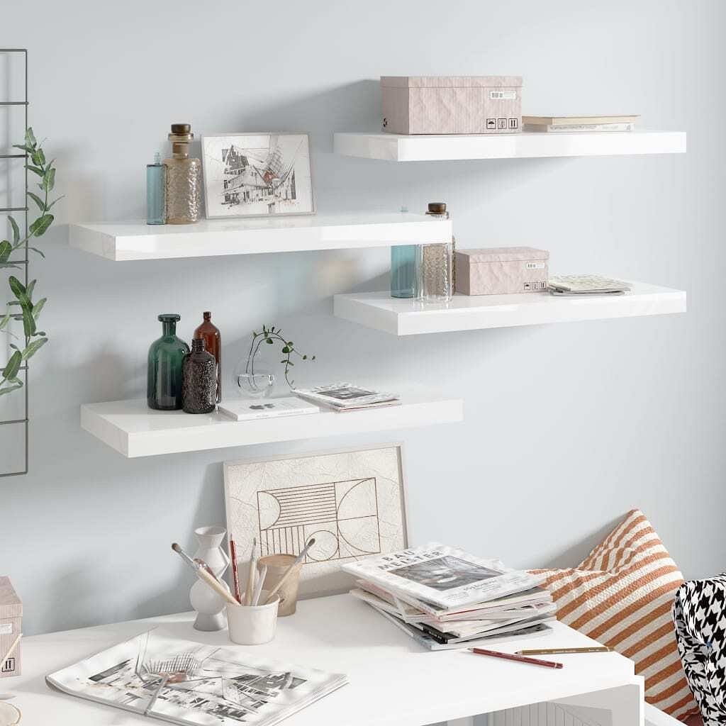 Wall shelf set of 4 high gloss white honeycomb mdf, metal