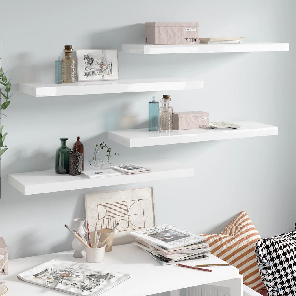 Wall shelf set of 4 high gloss white honeycomb mdf, metal medium