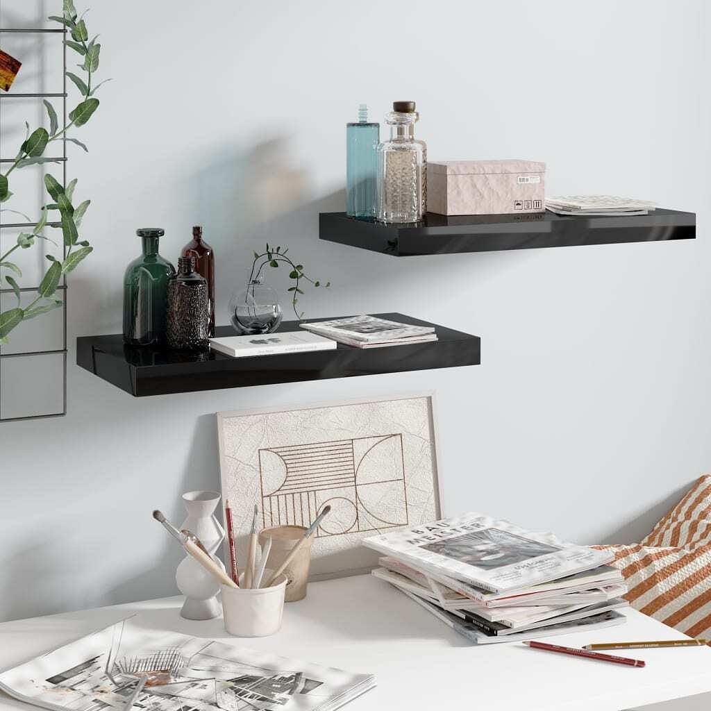 Wall shelf set of 2 high gloss black honeycomb mdf, metal