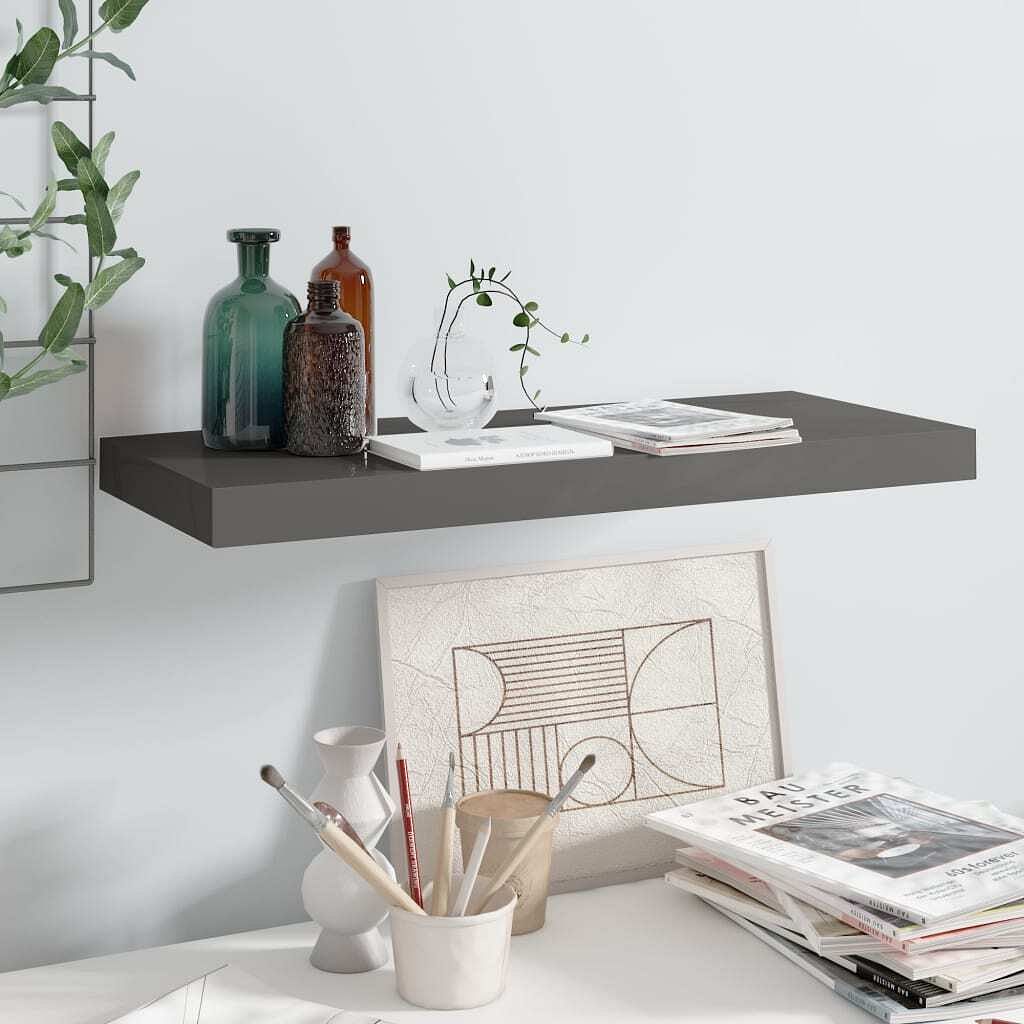 Wall shelf high gloss grey honeycomb mdf, metal medium
