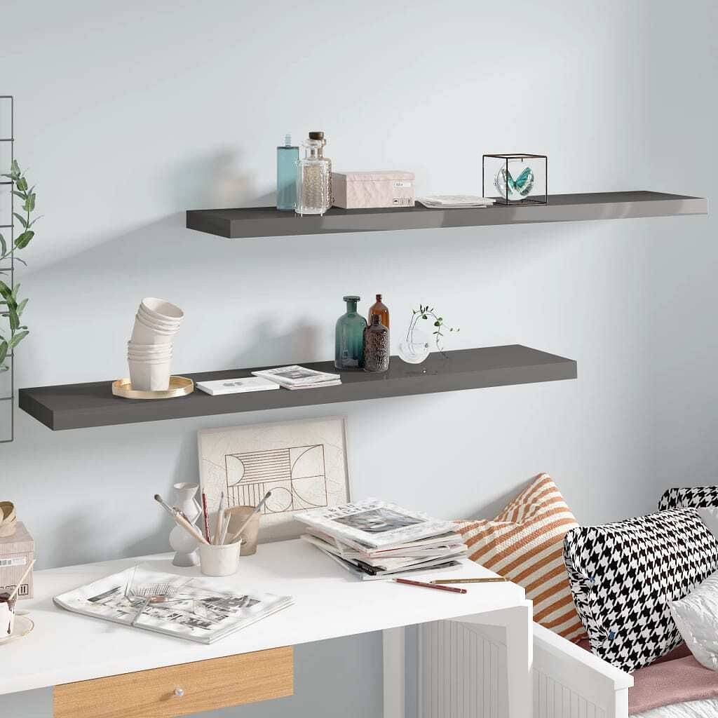 Wall shelf set of 2 high gloss grey honeycomb mdf, metal 47.2 in
