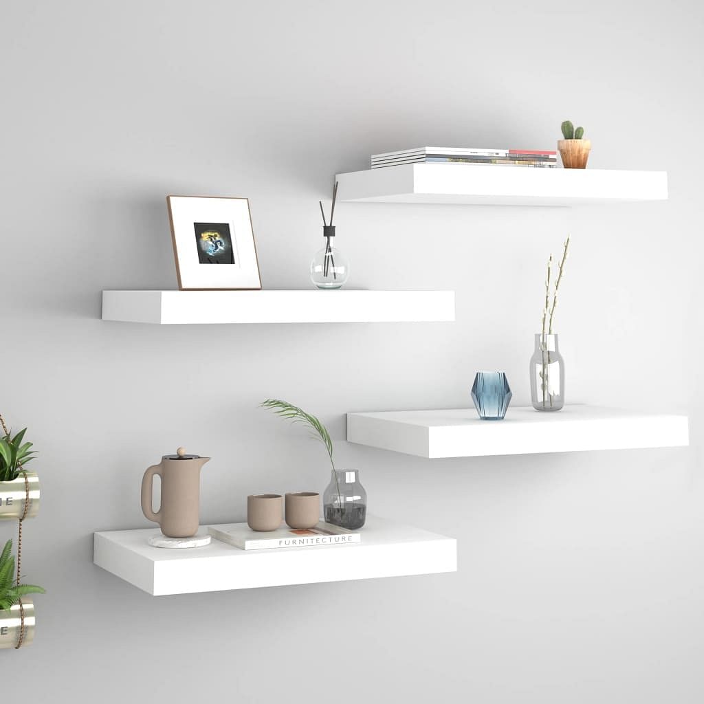 Wall shelf set of 4 white honeycomb mdf, metal medium