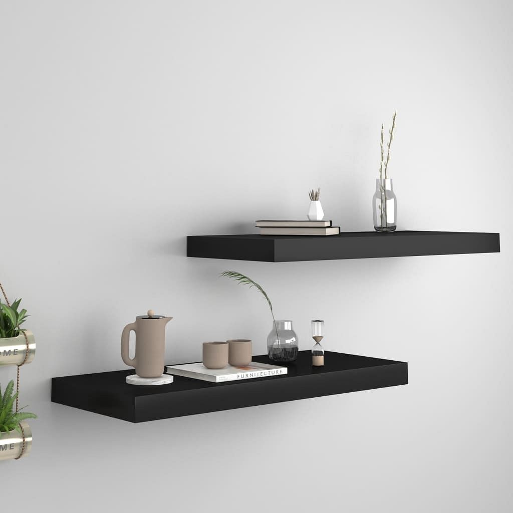 Wall shelf set of 2 black honeycomb mdf, metal medium