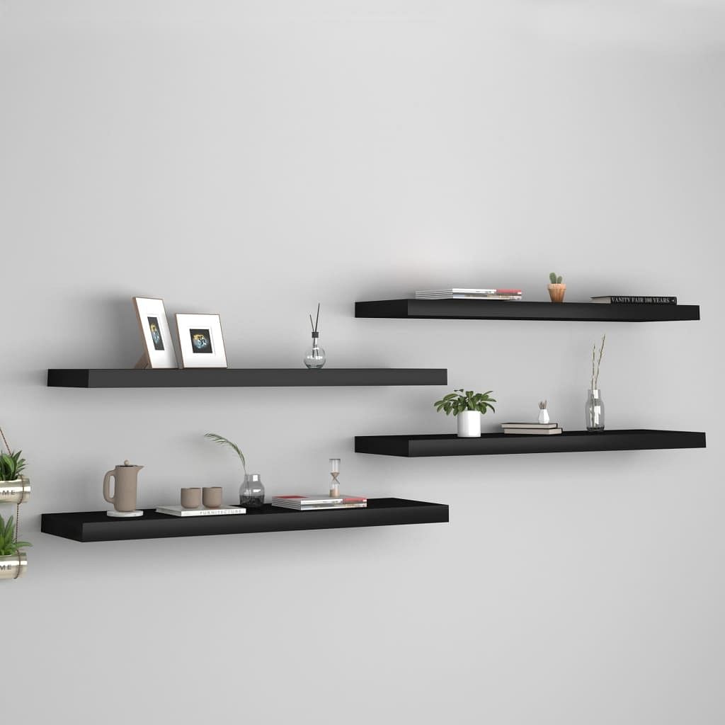 Wall shelf set of 4 black honeycomb mdf, metal