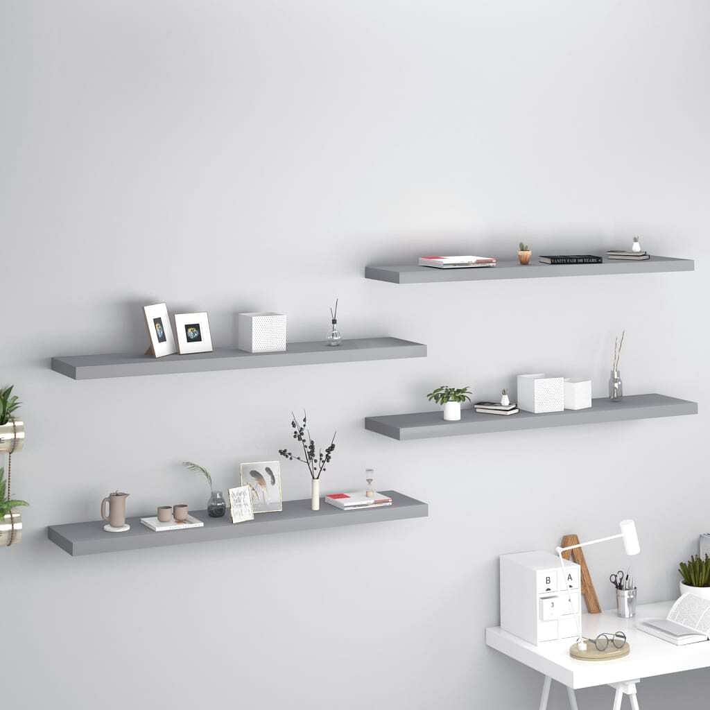 Wall shelf set of 4 grey honeycomb mdf and metal