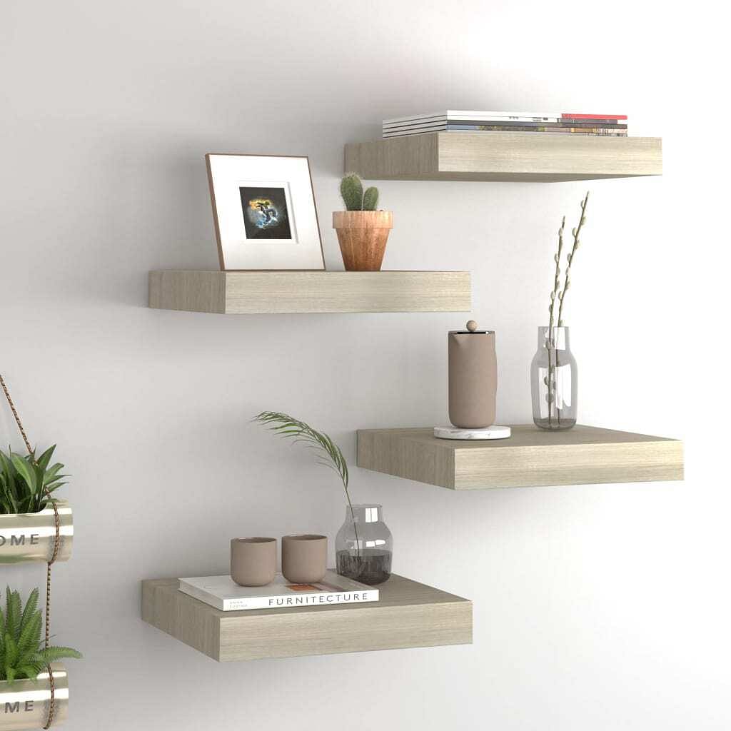 Wall shelf set of 4 oak honeycomb mdf, metal small