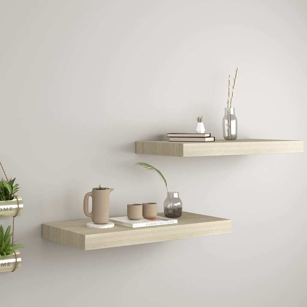 Wall shelf set of 2 oak honeycomb mdf, metal 19.7x9.1x1.5 in