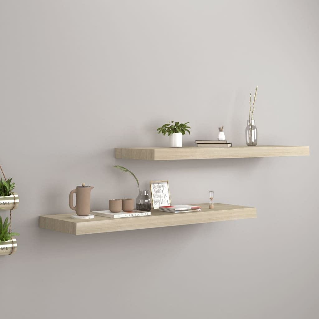 Wall shelf set of 2 oak honeycomb mdf, metal 31.5 x 9.3 x 1.5 in