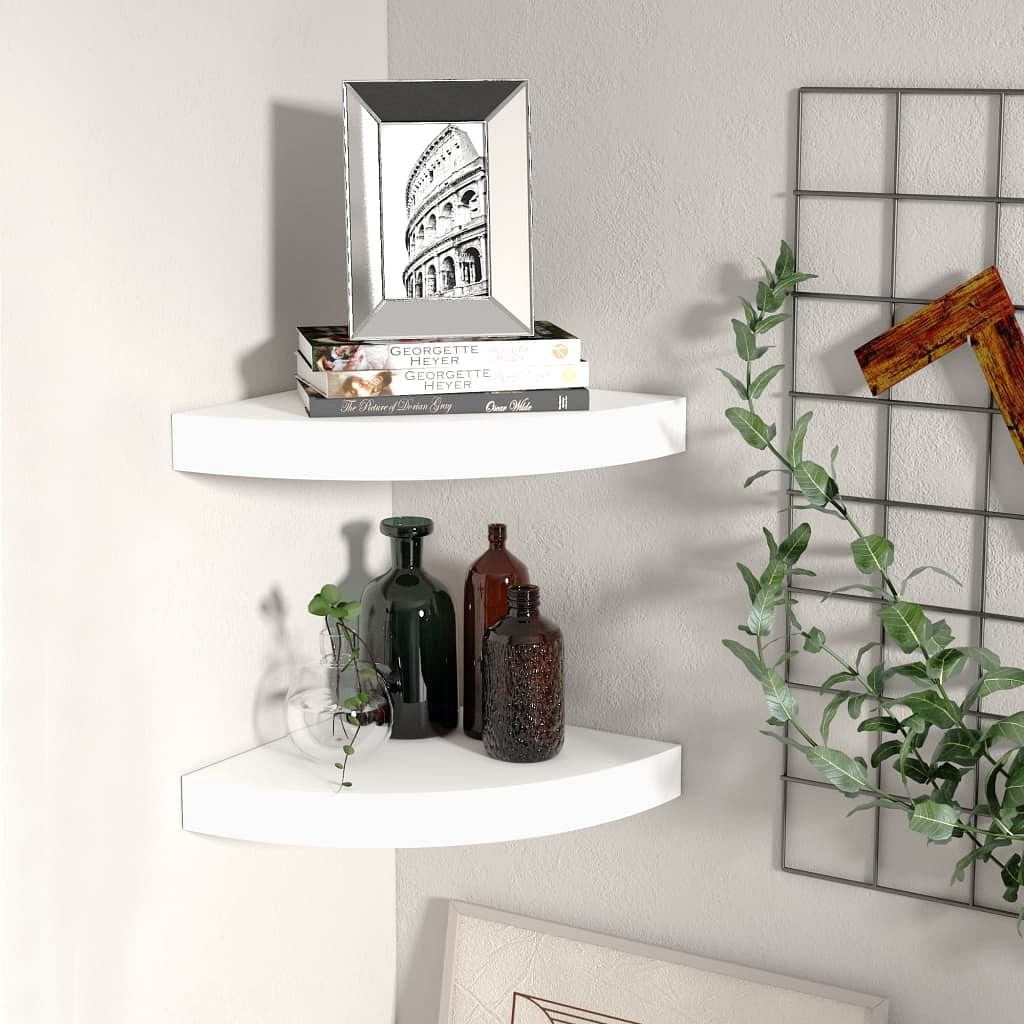 Corner shelf set of 2 white honeycomb mdf, metal standard