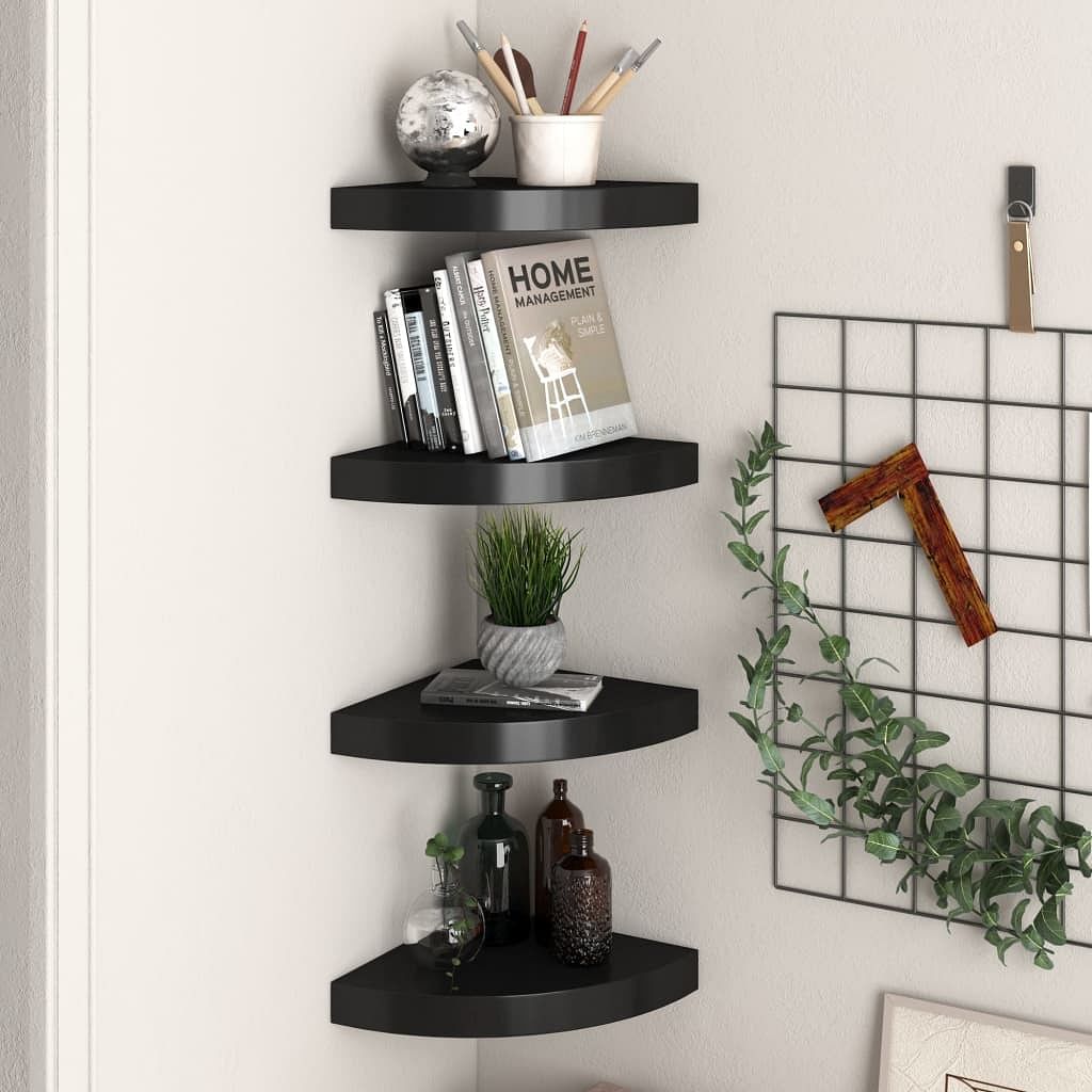Corner shelf set of 4 black honeycomb mdf, metal medium