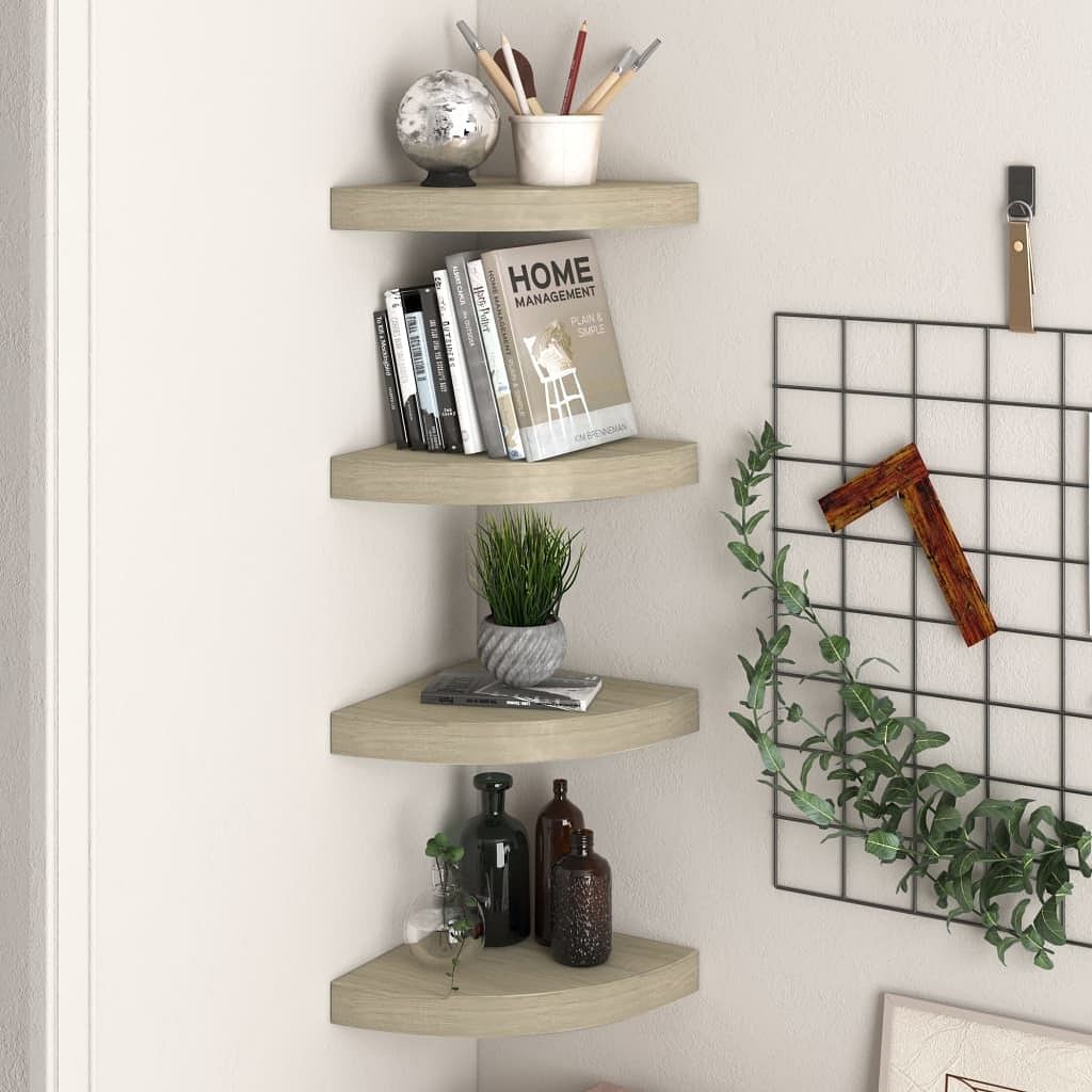 Corner shelf set of 4 oak honeycomb mdf 9.8 in corner shelf