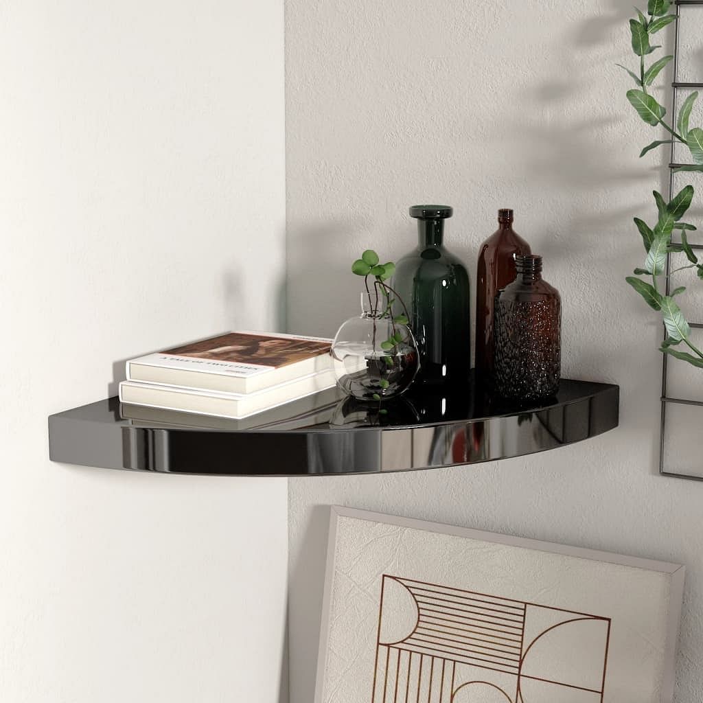 Corner shelf high gloss black mdf 13.8x13.8x1.5 in corner shelf