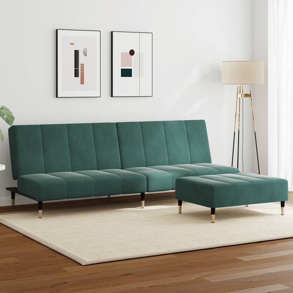 Sofa bed dark green velvet (100% polyester), wood, metal two-seater