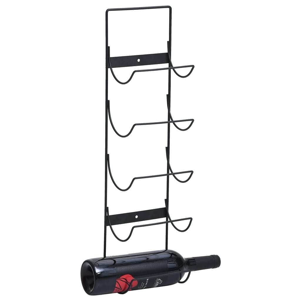 Wall mounted wine rack for 5 bottles black iron