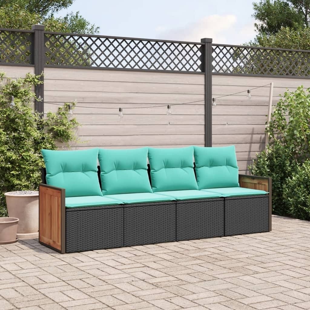 Garden sofa set black pe rattan 4 piece set adjustable feet