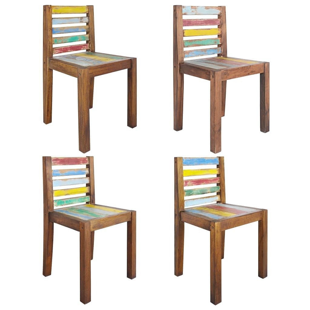 Dining chair set of 4 multicolour solid reclaimed wood standard