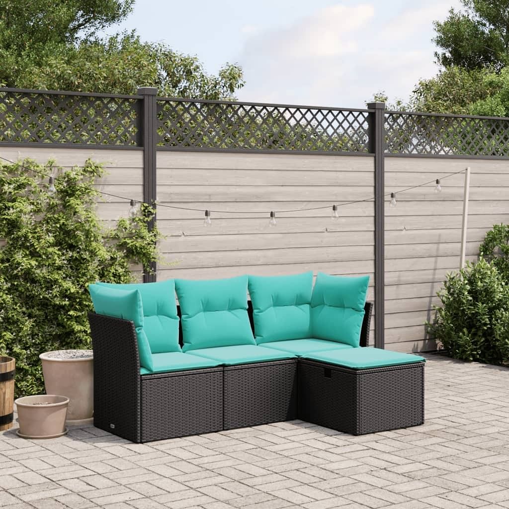 Garden sofa set black pe rattan removable covers garden sofa set