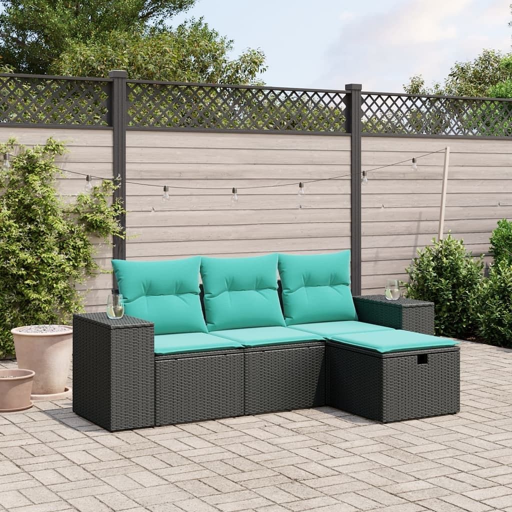 Garden sofa set black poly rattan, steel large modular