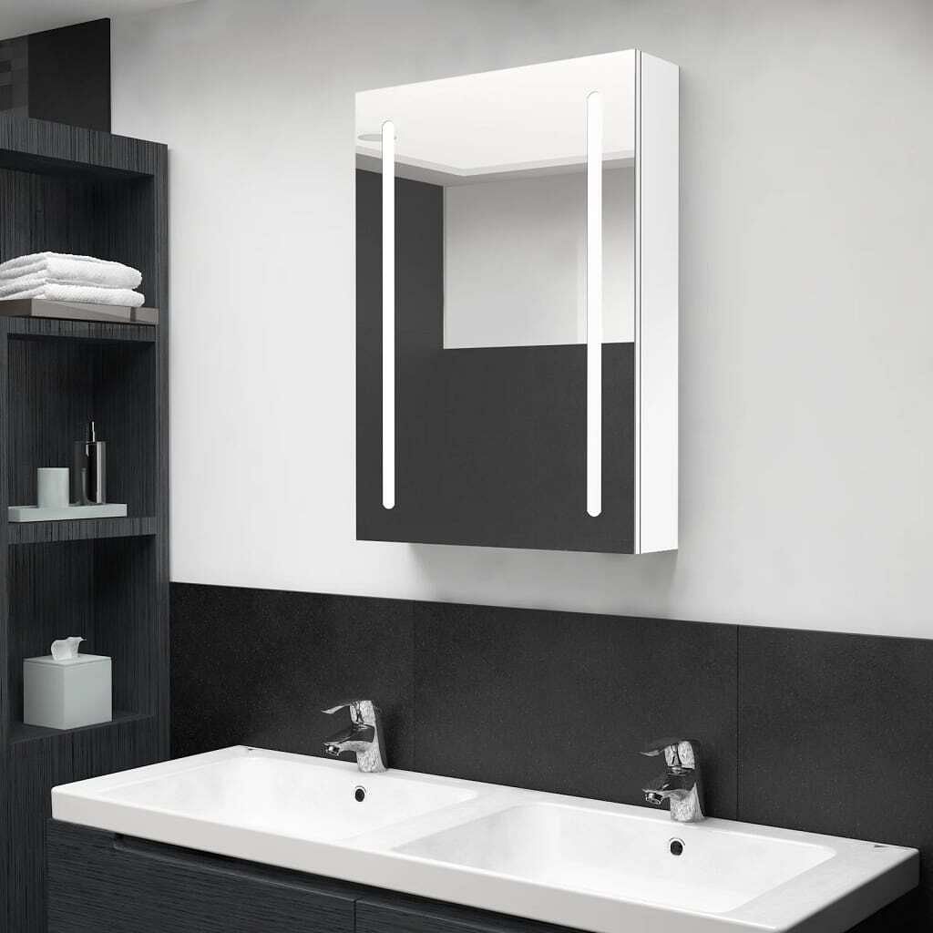 Bathroom cabinet shining white mdf with melamine finish, glass