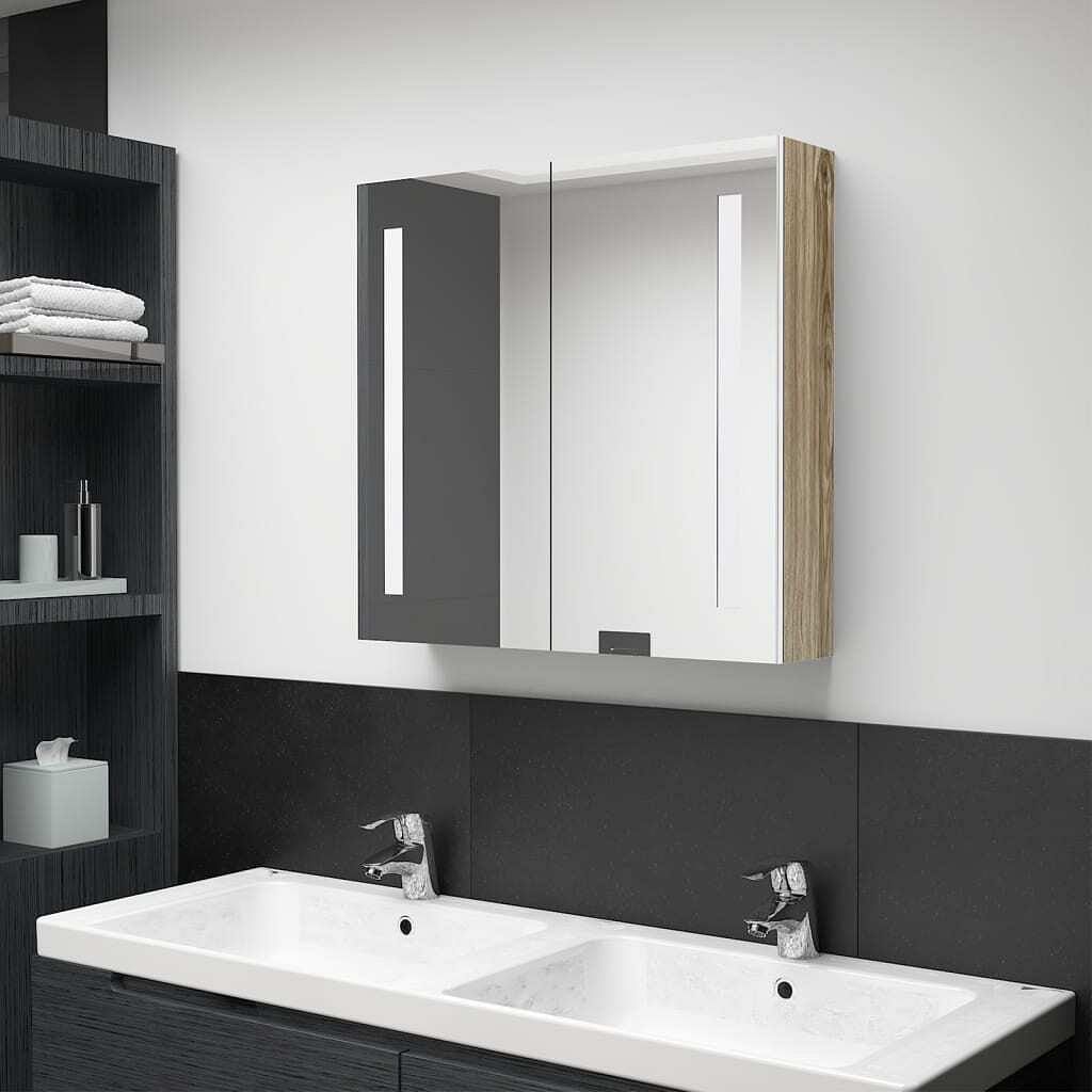 Bathroom cabinet white and oak mdf and glass medium