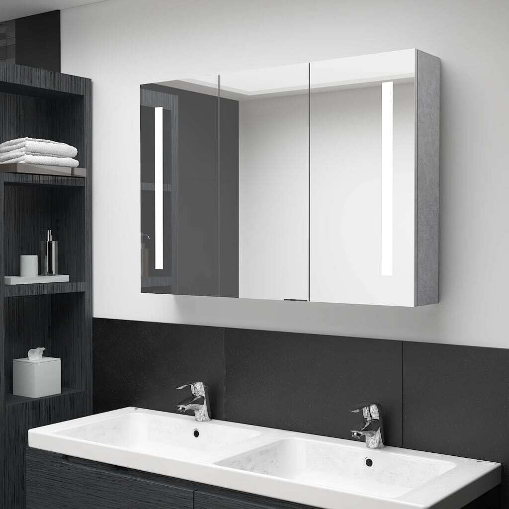 Bathroom cabinet concrete gray mdf with melamine finish, glass mirror
