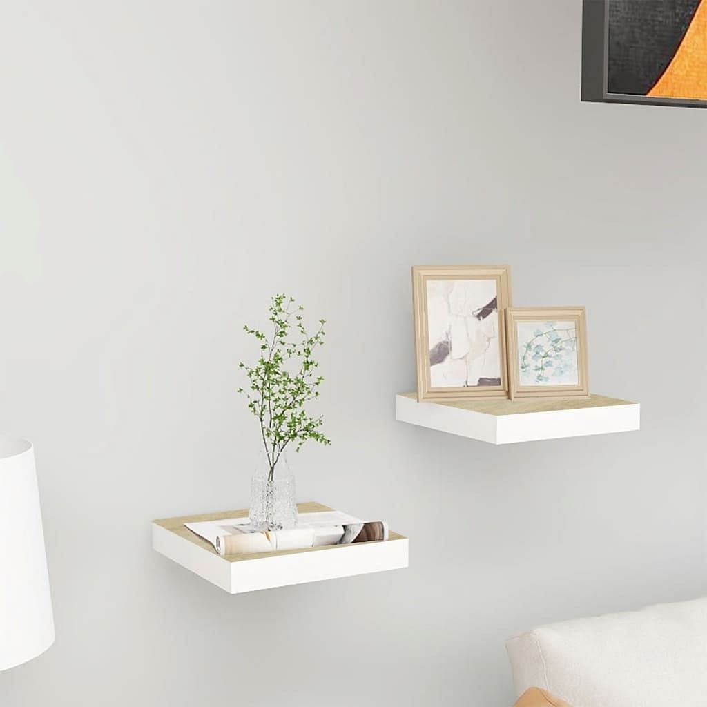 Wall shelf set of 2 oak and white honeycomb mdf, metal small