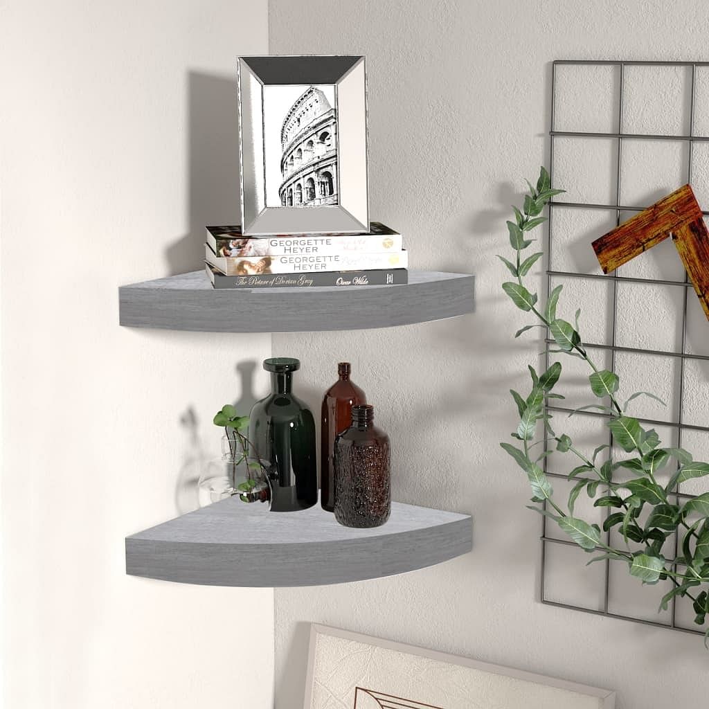 Wall corner shelf set of 2 concrete grey honeycomb mdf, metal