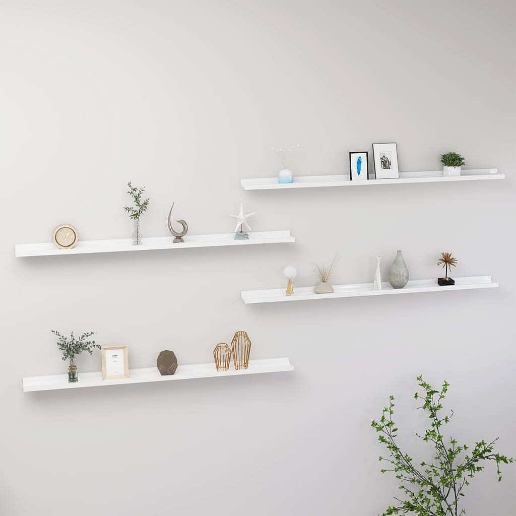 Wall shelves 4 pcs high gloss white 45.3"x3.5"x1.2"