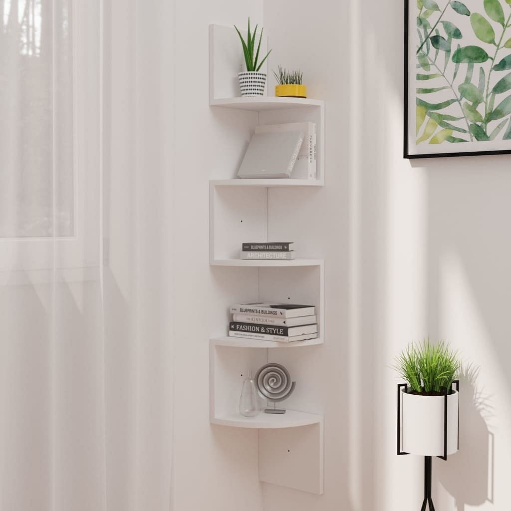 Wall corner shelf white engineered wood medium wall corner shelf