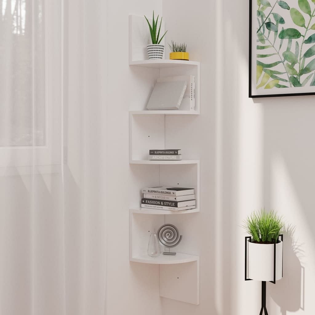 Wall corner shelf high gloss white engineered wood medium