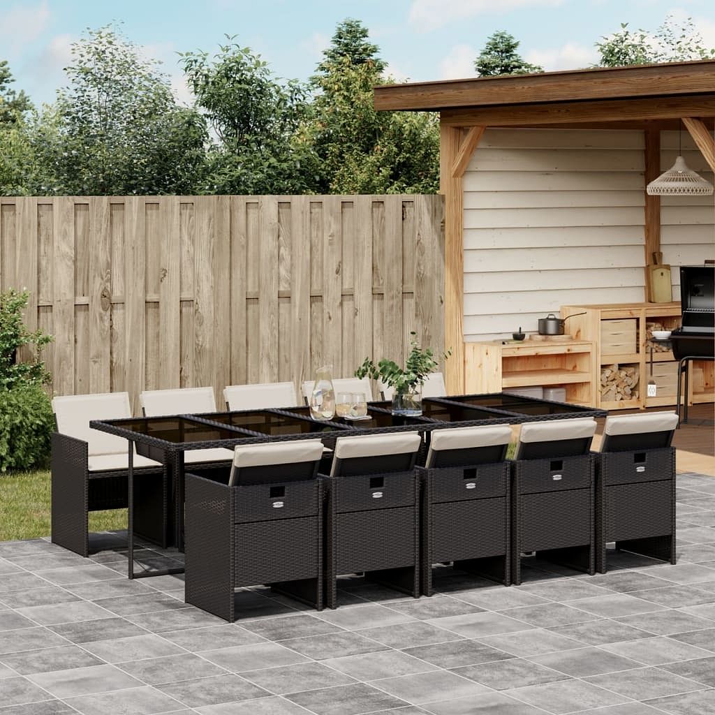 Patio dining set set of 10 black and cream white