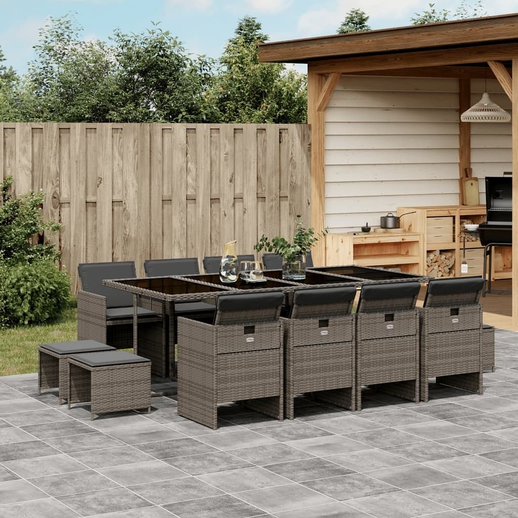 Garden dining set grey pe rattan 12-seater foldable