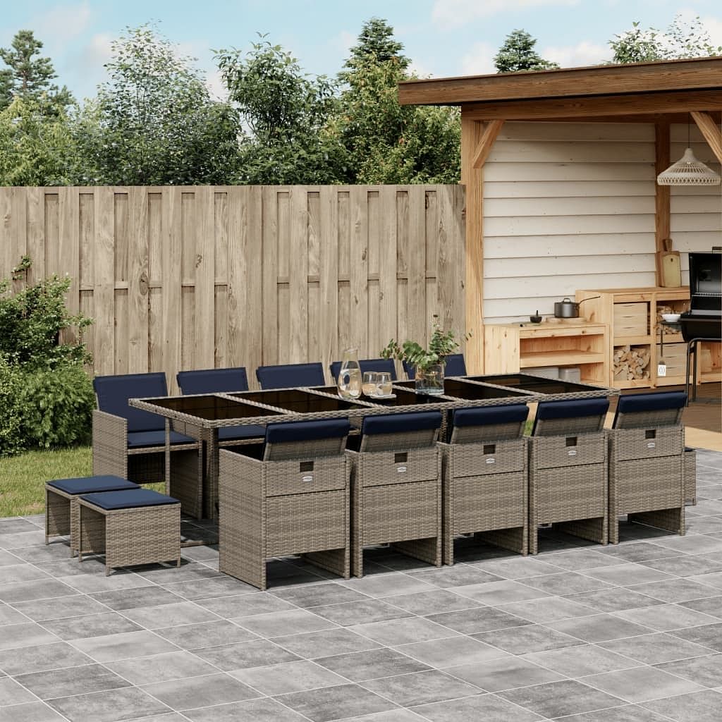 Patio dining set set of 14 gray and black pe rattan 15 piece set