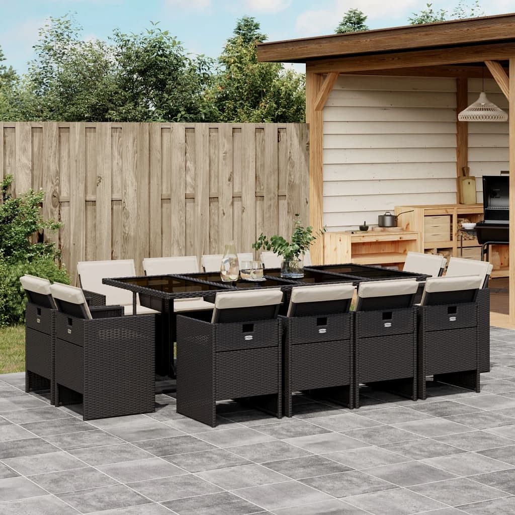 Patio dining set 12-seater black, cream white